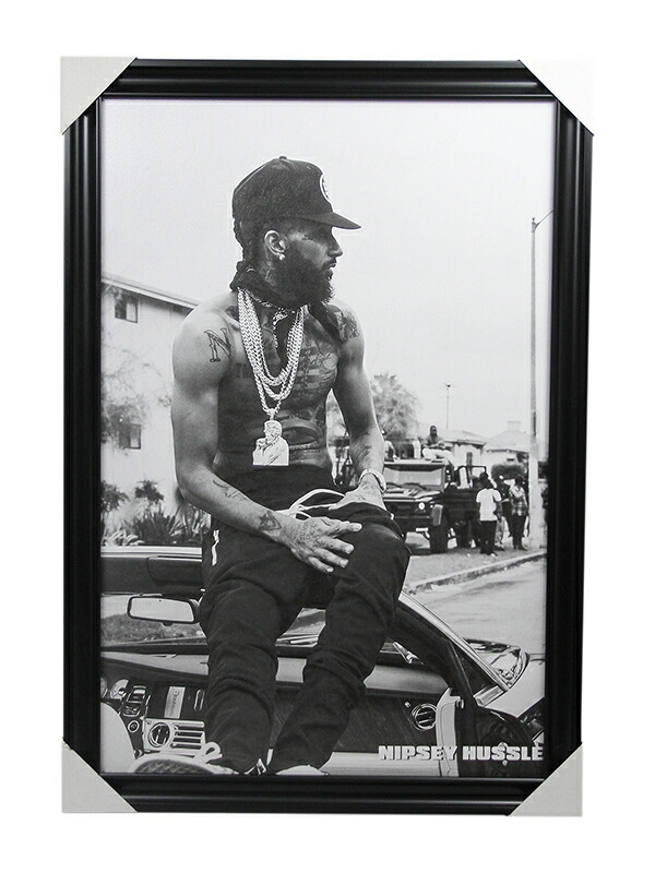 【インポート】WOOD FLAME ART PANEL "NIPSEY HUSSLE" black/white ウッドフレーム アートパネル "ニプシー・ハッスル" ブラック/ホワイト モノトーン Lサイズ|game clothing