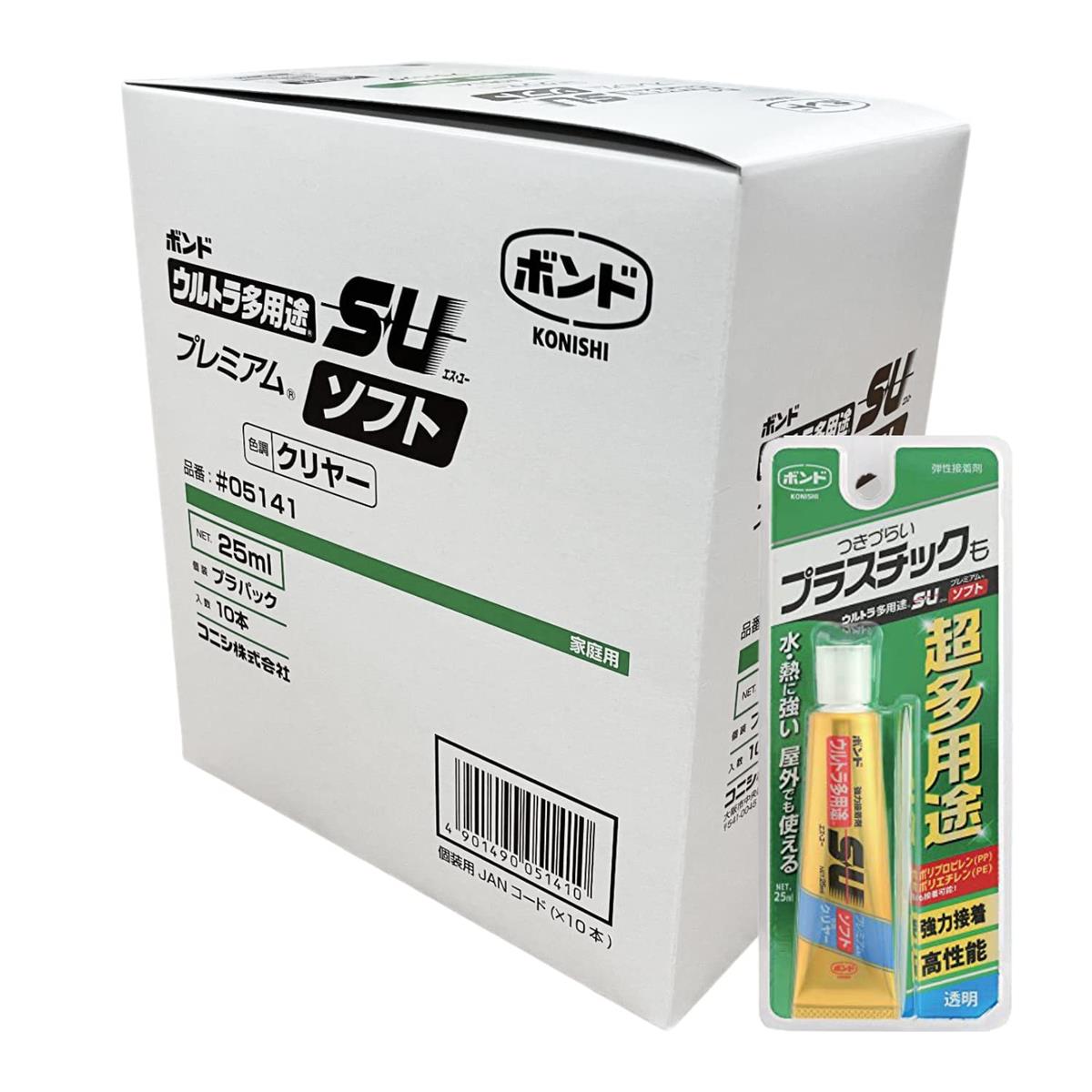 コニシ 【箱売り】 ボンド ウルトラ多用途SU プレミアムソフト クリヤー 25ｍl 10本入 超多用途 強力接着 プラスチック 屋内 屋外 凹凸面 水回り