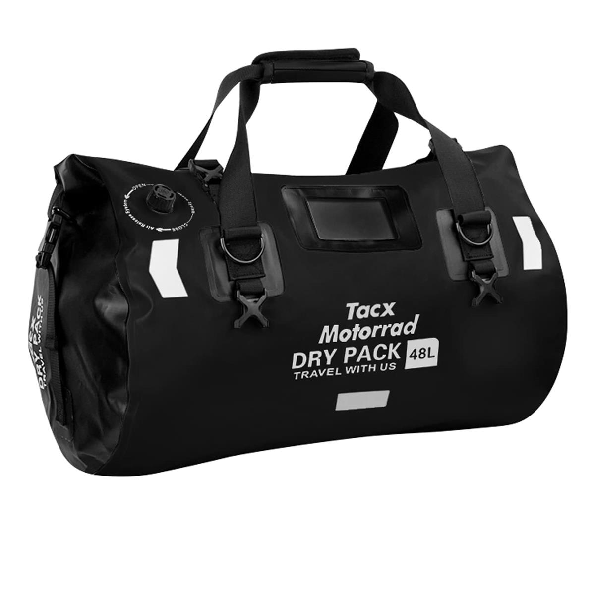 Tacx シートバッグ バイク用 ツーリングバッグ 防水バックバッグ 48L 専用固定ベルト・ショルダーベルト付き TAX927 ブラック