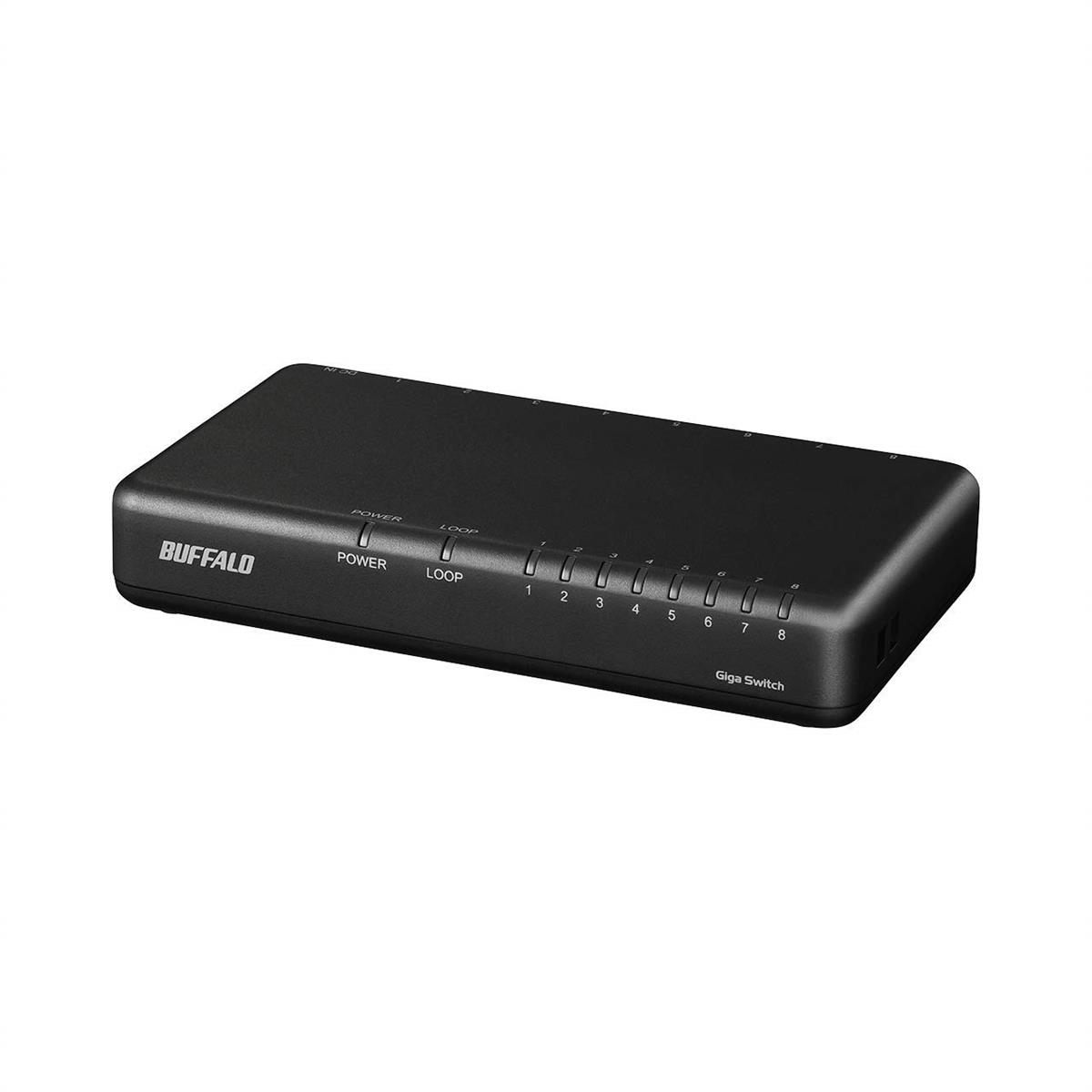 バッファロー BUFFALO Giga対応 プラスチック筐体 AC電源 8ポート LSW6-GT-8EPL/BK ブラック スイッチングハブ ローコストモデル 壁掛け設置対応