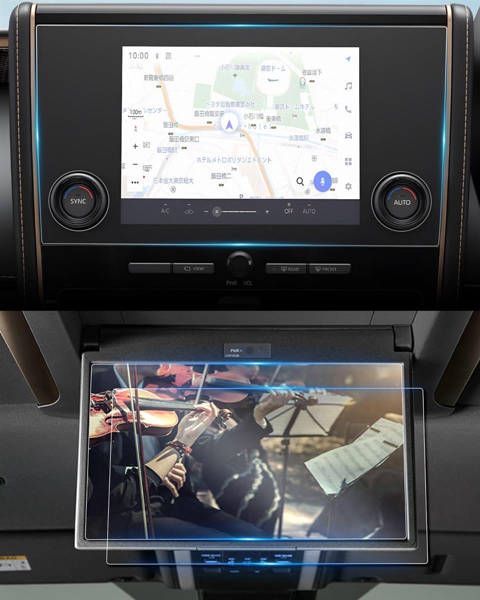 ruiya 【3枚入り】 反射防止フィルム 2025 新型 トヨタ アルファード 40系 Xグレード 専用 9.8インチ カーナビ 保護フィルム(反射防止ガラス) + 12.1インチ V12T-R68C / V12T-R72C 後席ディスプレイ(PET製2枚) フィルム 傷防止 9H 指紋防止 汚れ防止 極薄 高感度タッチ 自己
