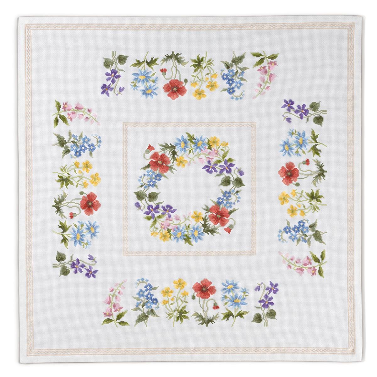 オリムパス 刺しゅうキット オノエ ・ メグミ 春の小花の テーブルクロス 出来上がりサイズ約84cm&times;84cm 1206｜SKSHOP