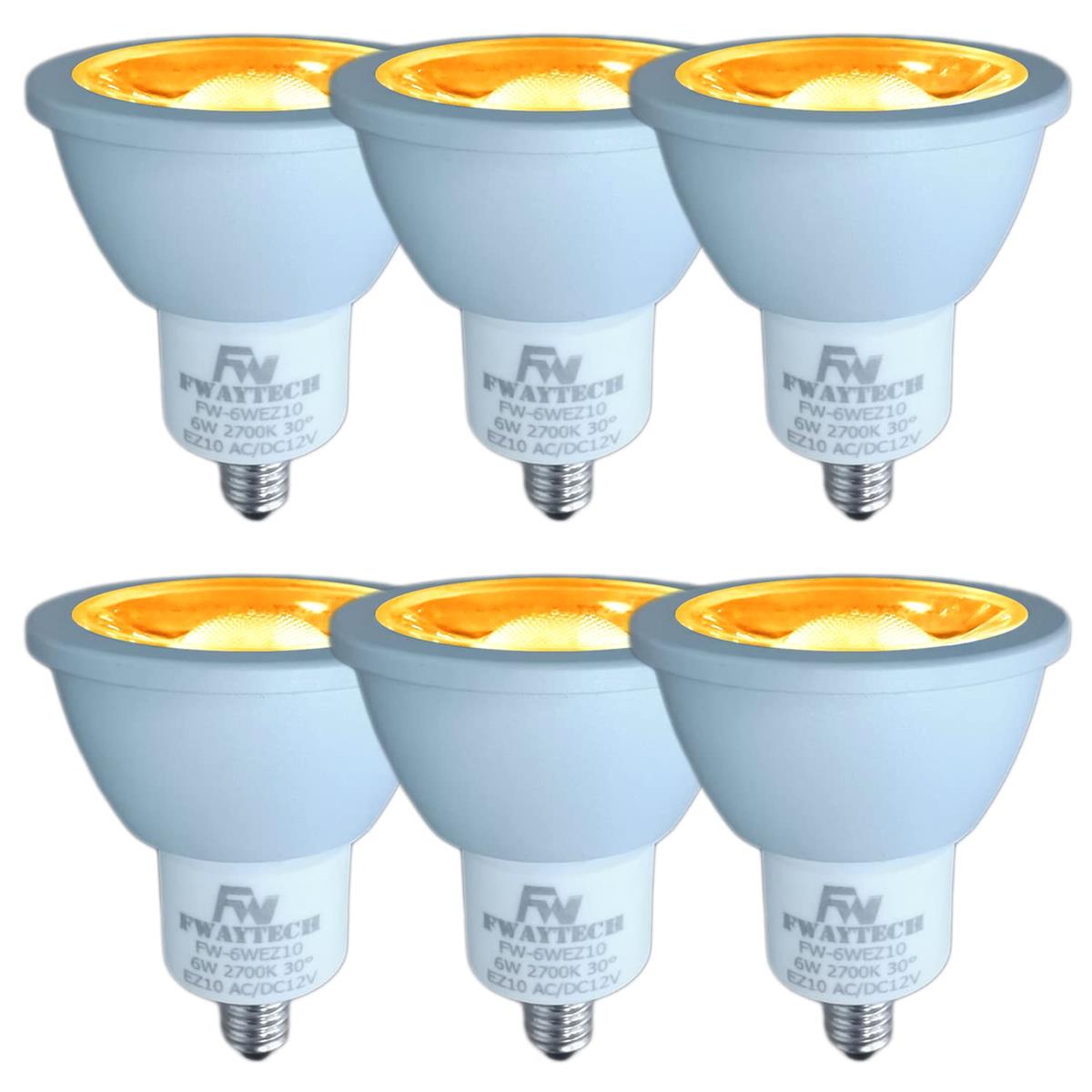 FWAYTECH LEDハロゲン電球 ez10口金 COB6W jr12v50w LEDスポットライト12V ダイクロハロゲンランプ50W～60W相当 密閉器具対応 (電球色相当(2700K), 6W EZ10口金 30度(6個))