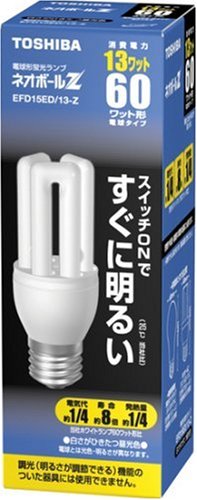 東芝 ネオボールZ 電球形蛍光ランプ 電球60ワットタイプ 昼光色 EFD15ED/13-Z