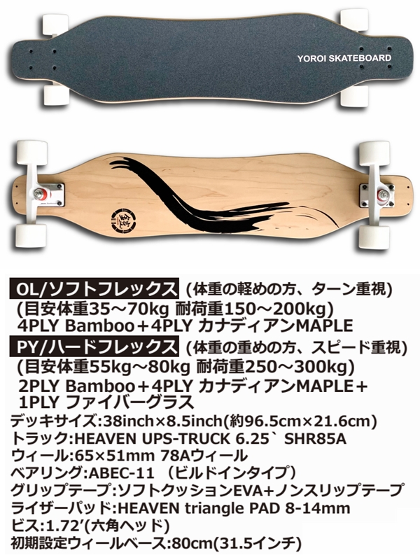 しいスケー ヨロイ ロングスケートボード 38インチ SKATEBOARD RYUII