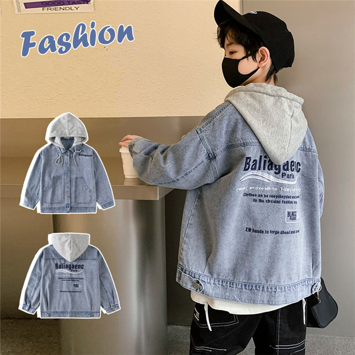 【SALE10%OFF&5倍ポイント】デニムジャケット 子供服 フート付き キッズジャケット ブルー ジージャン Gジャン 韓国子ども服 男の子 スプライシング ウィンドブレーカー トップス ジュニア 春 秋 冬 トップス 上着 長袖 羽織り 春 秋 こどもの日