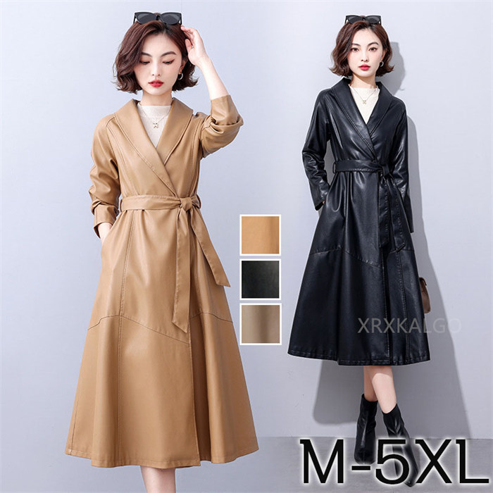 【SALE10%OFF&5倍ポイント】トレンチコート ラムレザー 本革 レディース 冬 ロング ロング丈 チェスターコート ステンカラーコート レザーコート ブラック レディース 本革 コート ラム ラムレザー コート ロングコート 冬 きれいめ ダウン M L XL XXL 3XL 4XL 5XL｜つげ村shop