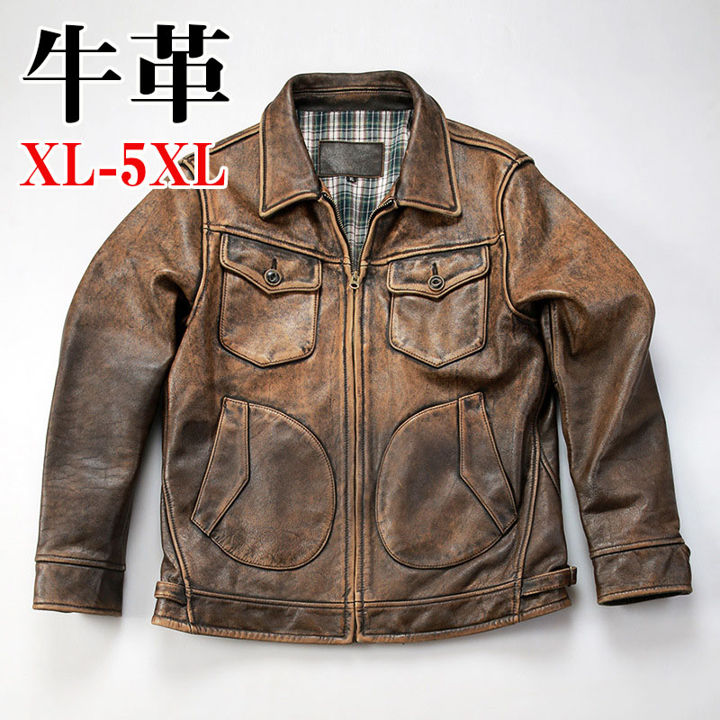 【SALE10%OFF&5倍ポイント】レザージャケット ライダースジャケット 牛革 バイクジャケット 立ち襟 本革 革ジャン XL～5XL 本革ジャケット ブラウン カウレザー 父の日 アウター ライダース防風 防寒 レザー お洒落 メンズ 大きいサイズ