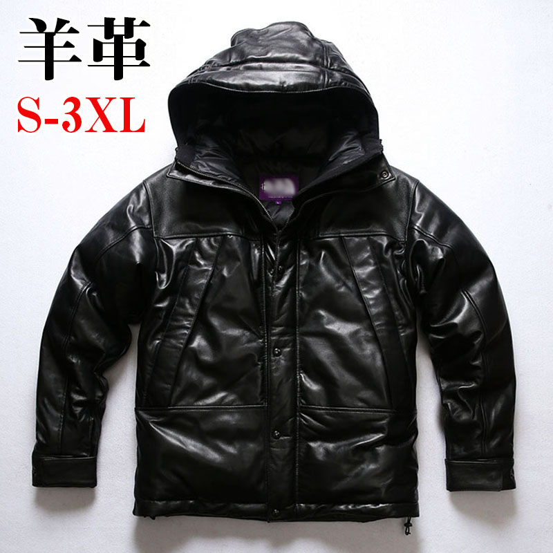 【SALE10%OFF&5倍ポイント】レザー ダウンジャケット ライダース フード付き ラムレザー バイクジャケット 本革 革ジャン 羊革 メンズファッション S～2XL 本革ジャケット ギフト プレゼント 父の日 皮ジャン 本革アウター 羽毛 フィルパワー 秋冬アウター 防風 防寒
