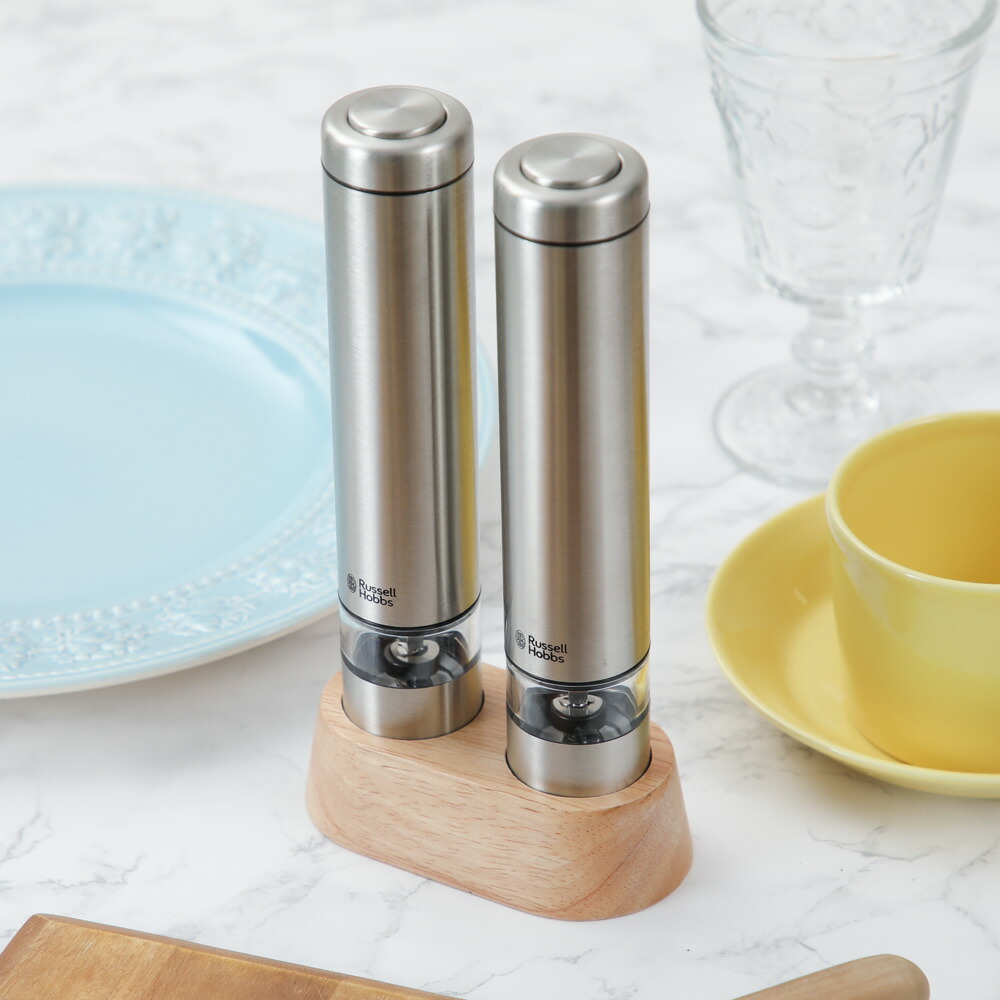 サッと使えるハンディサイズの電動ミル 送料無料 電動ミル ラッセルホブス ソルトアンドペッパー ミニ 7932jp ステンレス ソルトミル ソルト ペッパー スパイスミル 塩 コショウ こしょう 2本組 セット Newitem
