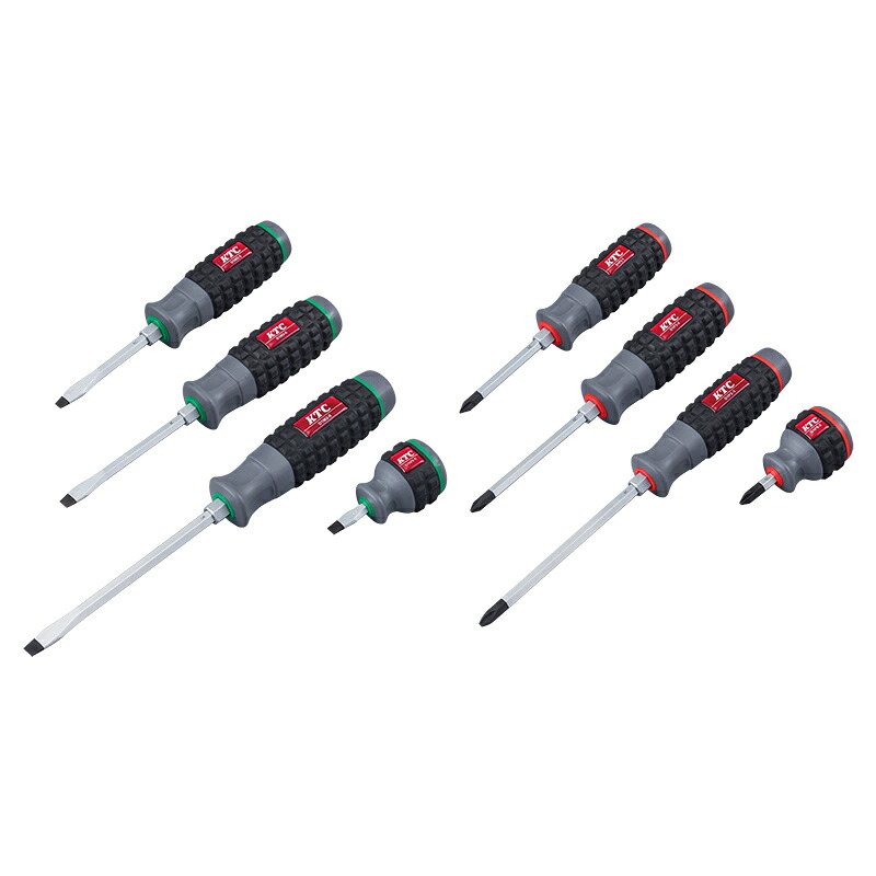 [グリップドライバー]京都機械工具（株） ＫＴＣ グリップドライバーセット 樹脂柄ドライバセット貫通タイプ（８本組） 刃先マグネット入り 非貫通 TPMD18 1S【373-8850】｜ものづくりのがんばり屋