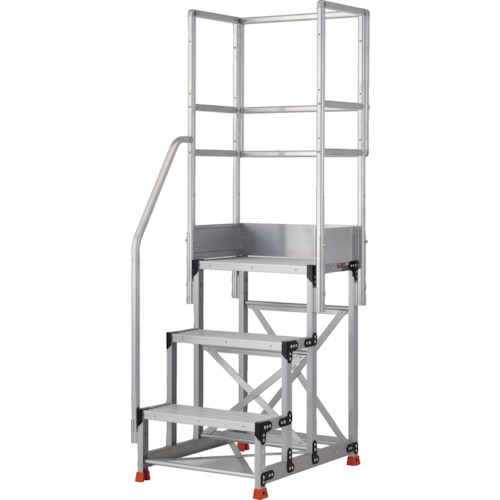 ★[作業台]トラスコ中山（株） ＴＲＵＳＣＯ アルミ製作業用踏台 ３段 高さ０．９ｍ 天板寸法６００×４００ 段高３００ｍｍ 階段片手すり天場三方付き TSF-369-TKS300 1台【代引不可商品】