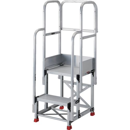 ★[作業台]トラスコ中山（株） ＴＲＵＳＣＯ アルミ製作業用踏台 ２段 高さ０．６ｍ 天板寸法５００×４００ 段高３００ｍｍ フルセット手すり付き TSF-256-TF300 1台【代引不可商品】