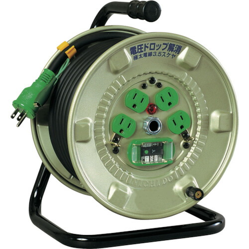 [コードリール（単相１００Ｖ・ブレーカー付）]日動工業（株） ＮＩＣＨＩＤＯ 電工ドラム １００Ｖ 漏電保護専用ブレーカー付 極太電線 ２０ｍ 1台