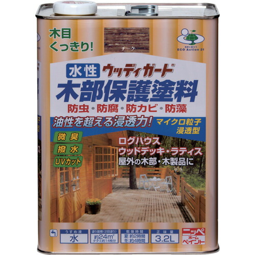 [建物用塗料（油性）]ニッペホームプロダクツ（株） ニッぺ　水性ウッディガード　３．２Ｌ　チーク　ＨＷ２０８－３．２ 4976124532863 1缶【859-9092】