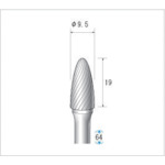 ■[超硬バー]（株）ナカニシ ナカニシ 超硬カッター 砲弾型 シングルカット φ９．５×１９×軸φ６ 26092 1本【476-4072】【代引不可商品】【メール便1個まで対象商品】