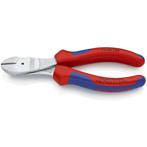 ■[ニッパ]ＫＮＩＰＥＸ社 ＫＮＩＰＥＸ 強力型ニッパー １６０ｍ コンフォートハンドル（クロムメッキ）ｍ 7405-160 1丁【497-2511】【代引不可商品】【メール便1個まで対象商品】