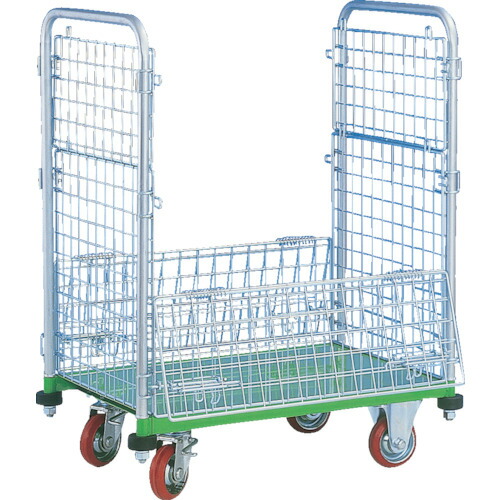 [金網台車]（株）神戸車輛製作所 カンベ　金網台車　メッシュパックロール　標準１．５段タイプ　四方囲い両袖前扉付　５００ｋｇ 667B 1台【855-0522】【代引不可商品】【別途運賃必要なためご連絡いたします。】