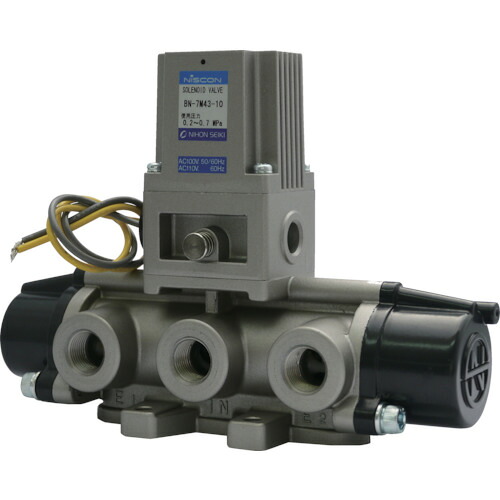 [電磁弁]【貨物輸送無料】日本精器（株） 日本精器 ４道のり電磁弁１０ＡＡＣ１００Ｖ７Ｍつづき物シングル BN-7M43-10-E100 1台【104-5539】【北海道・沖縄貨物輸送別途】【smtb-KD】