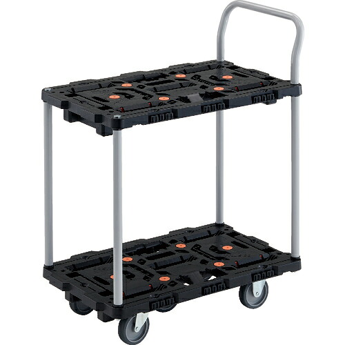 ★[樹脂製平台車（連結タイプ）]トラスコ中山（株） ＴＲＵＳＣＯ 連結式樹脂製２段台車 ビートル ７００Ｘ４５０ 自在３輪 とめたろう ハンドル付 BT724J3-E100T 1台【代引不可商品】