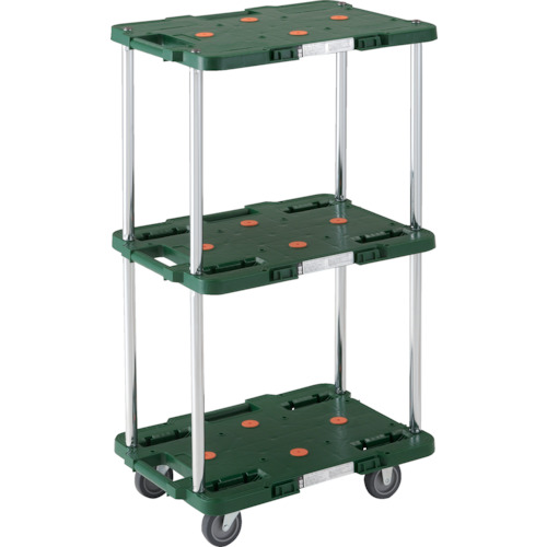 [樹脂製平台車（連結タイプ）]【送料無料】トラスコ中山（株） ＴＲＵＳＣＯ 樹脂製台車 ルートバン ３段式 ３７０Ｘ５００ 緑 1台【414-4244】【北海道・沖縄送料別途】【smtb-KD】