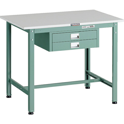[軽量作業台（ＡＥ型３００ｋｇタイプ）]【送料無料】ＴＲＵＳＣＯ 軽荷重作業台（３００ｋｇ）ＡＥ型 ９００Ｘ６００ＸＨ７４０ 薄型２段引出し付 グリーン色 1台【代引不可商品・メーカー直送】【北海道・沖縄送料別途】【smtb-KD】【お取り寄せ品】