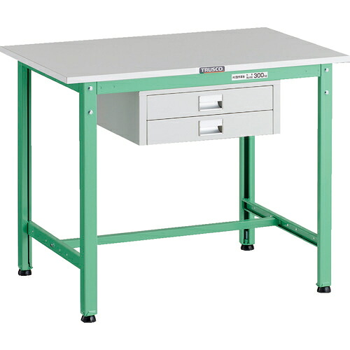 [軽量作業台（ＡＥ型３００ｋｇタイプ）]【送料無料】ＴＲＵＳＣＯ 軽荷重作業台（３００ｋｇ）ＡＥ型 ９００Ｘ６００ＸＨ７４０ 薄型２段引出し付 ヤンググリーン色 1台【代引不可商品・メーカー直送】【北海道・沖縄送料別途】【smtb-KD】【お取り寄せ品】｜ものづくりのがんばり屋