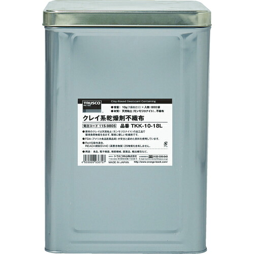 [吸湿乾燥剤]トラスコ中山（株）　ＴＲＵＳＣＯ　クレイ系乾燥剤不織布　３００ｇ　３０個入　１斗缶　TKK-300-18L　1缶【115-9808】【代引不可商品・メーカー直送】【法人様方のみのお取扱いとなります】