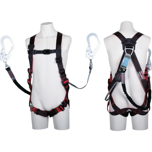 [馬具型墜ちる取り締まり具]【送込】ＴＳＵＹＯＲＯＮ レヴォハーネス ダブルランヤード付き添い人 鍵を掛ける規則体系付き添い人巻取式ワン・ハンドリトラ＋伸縮式ノビロン（ＢＫ） 黒・赤 Ｌ大いさ 1本【北海道沖縄送別】【smtb-KD】 花・ガーデン・DIY-安全・保護用品-安全帯