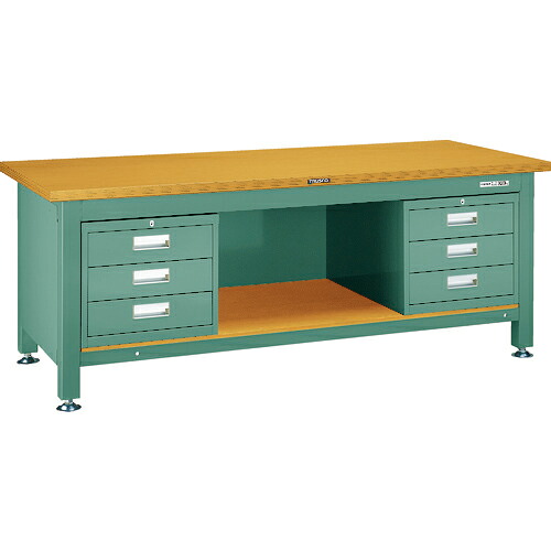[重量作業台（ＴＷ型３０００ｋｇタイプ）]【送料無料】ＴＲＵＳＣＯ 重荷重作業台（３０００ｋｇ）ＴＷＺ型 １８００Ｘ９００ＸＨ７４０ ３段引出Ｘ２付 グリーン色 1台【代引不可・メー直】【法人様方のみのお取扱い】【北海道・沖縄送料別途】【smtb-KD】