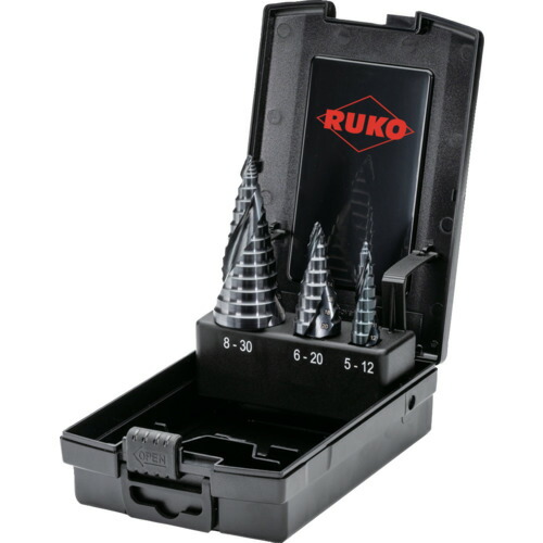 [ステップドリル（ストレートシャンクタイプ）]ＲＵＫＯ社 ＲＵＫＯ ２枚刃スパイラルステップドリルセット 「アルティメットカット」 ３本組 フローステップチップ ルナテックコーティング 101626PRO 1Ｓ【610-4017】
