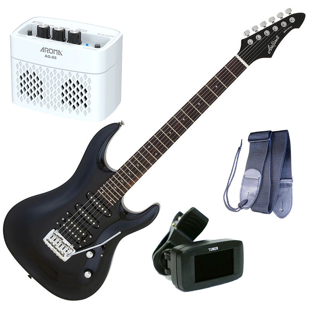 【店内全品5%OFFｾｰﾙ開催中】【チューナー＋ギターストラップ＋アンプAG-05 WH＋教則DVD】AriaProII エレキギター MAC-STD MBK＋｜Ｇ＆Ｇ onlineshop
