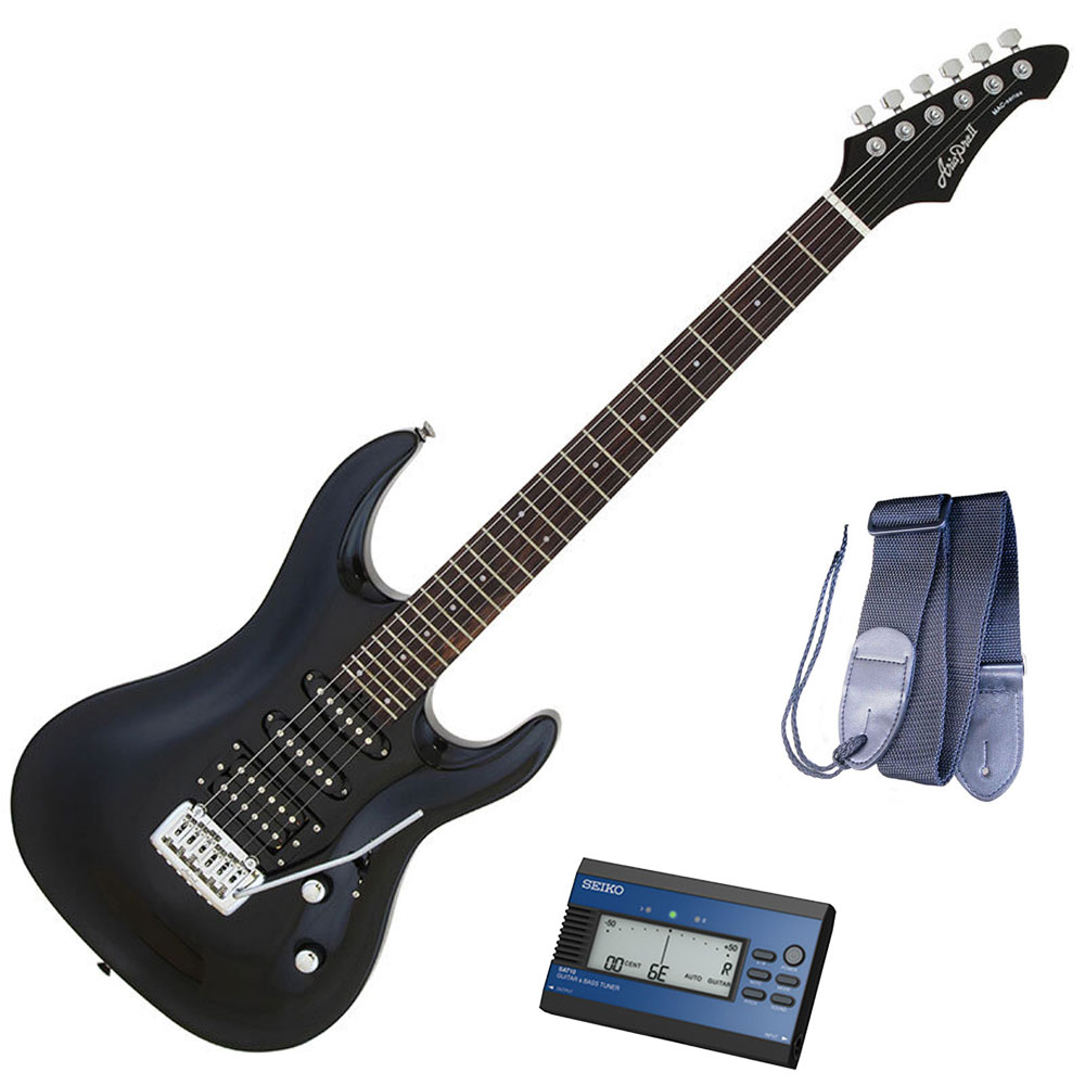 【セイコーチューナー付き】AriaProII エレキギター MAC-STD MBK＋SAT10L＋ギターストラップ