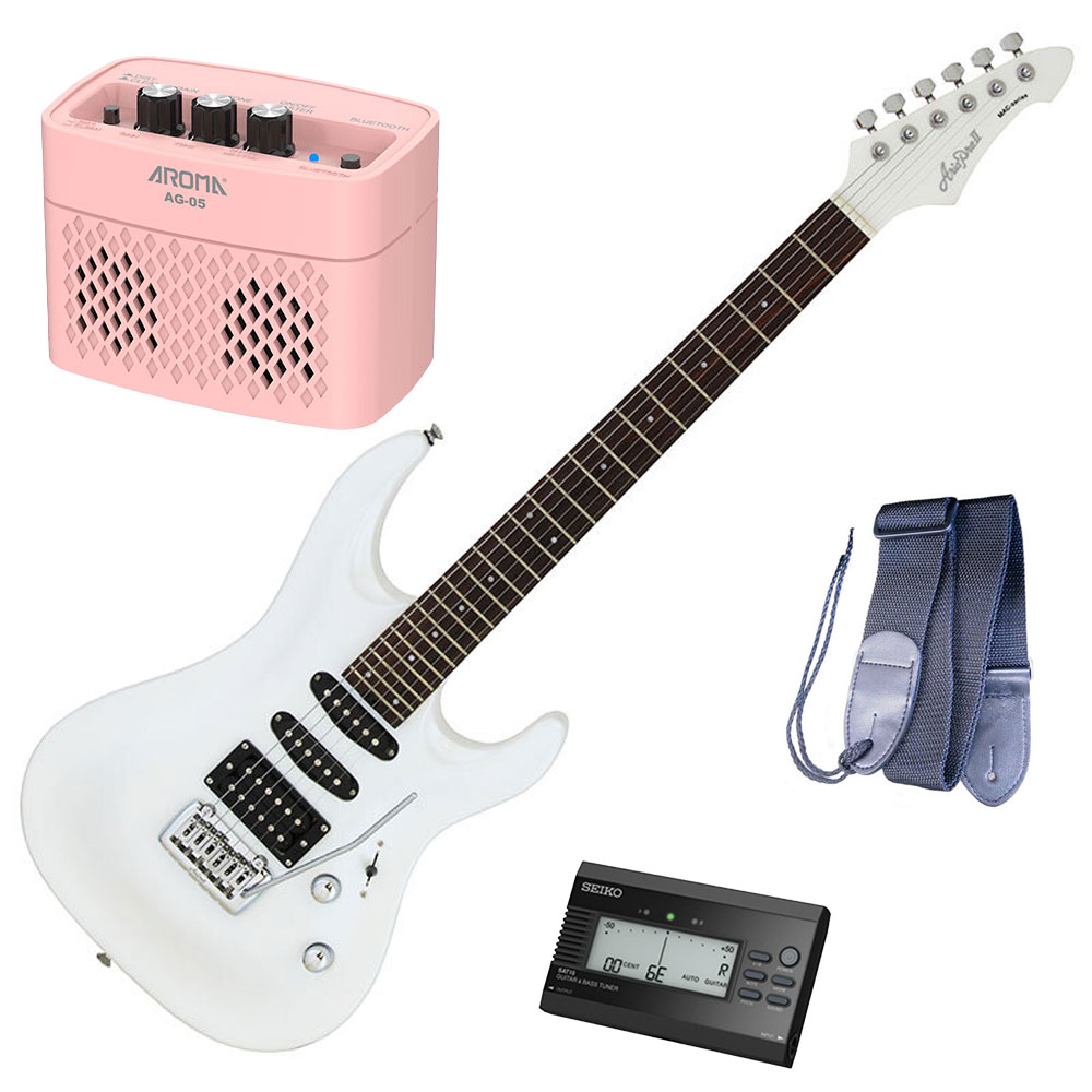 【店内全品5%OFFセール開催中】【セイコーチューナー&アンプセット】AriaProII エレキギター MAC-STD PWH+SAT10B+ギターストラップ+AG-05 PK|G&G onlineshop