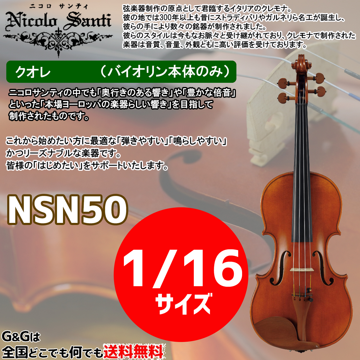 高質 バイオリン1 16サイズ ニコロ サンティ クオレ NSN50 Nicolo