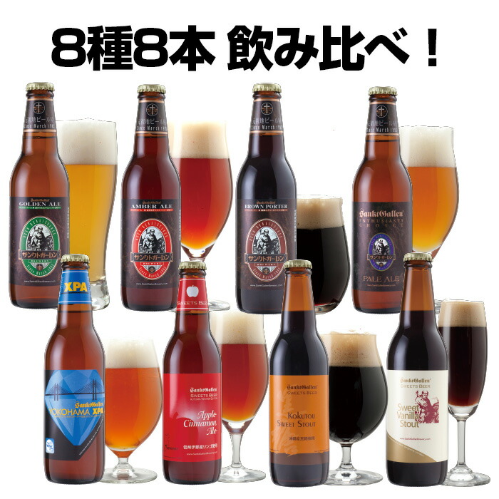 クラフトビール 8種8本 飲み比べセット ＜冬限定アップルシナモンエール、世界一のIPA、黒ビール、ペールエールなど 地ビール 詰め合わせ＞結婚・出産内祝のし、バレンタイン・誕生日ギフトシール対応