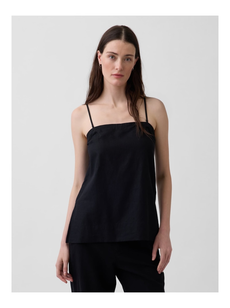 (W)リネンブレンド キャミソール GAP ギャップ トップス キャミソール ブラック ブラウン【送料無料】[ Fashion]