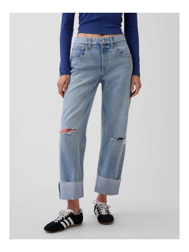 (W)ロースラング リラックスフィット クロップドデニム GAP ギャップ パンツ ジーンズ・デニムパンツ ブルー【送料無料】[ Fashion]