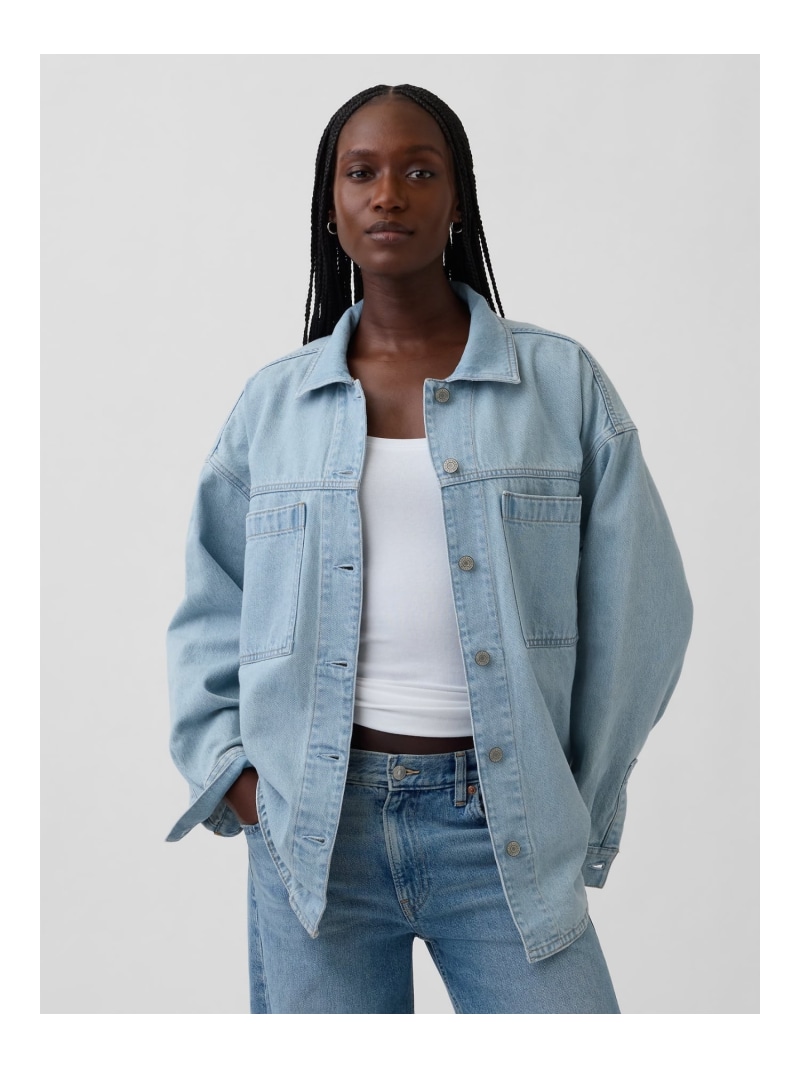 (W)オーバーサイズ デニム シャケット GAP ギャップ ジャケット・アウター デニムジャケット ブルー【送料無料】[ Fashion]