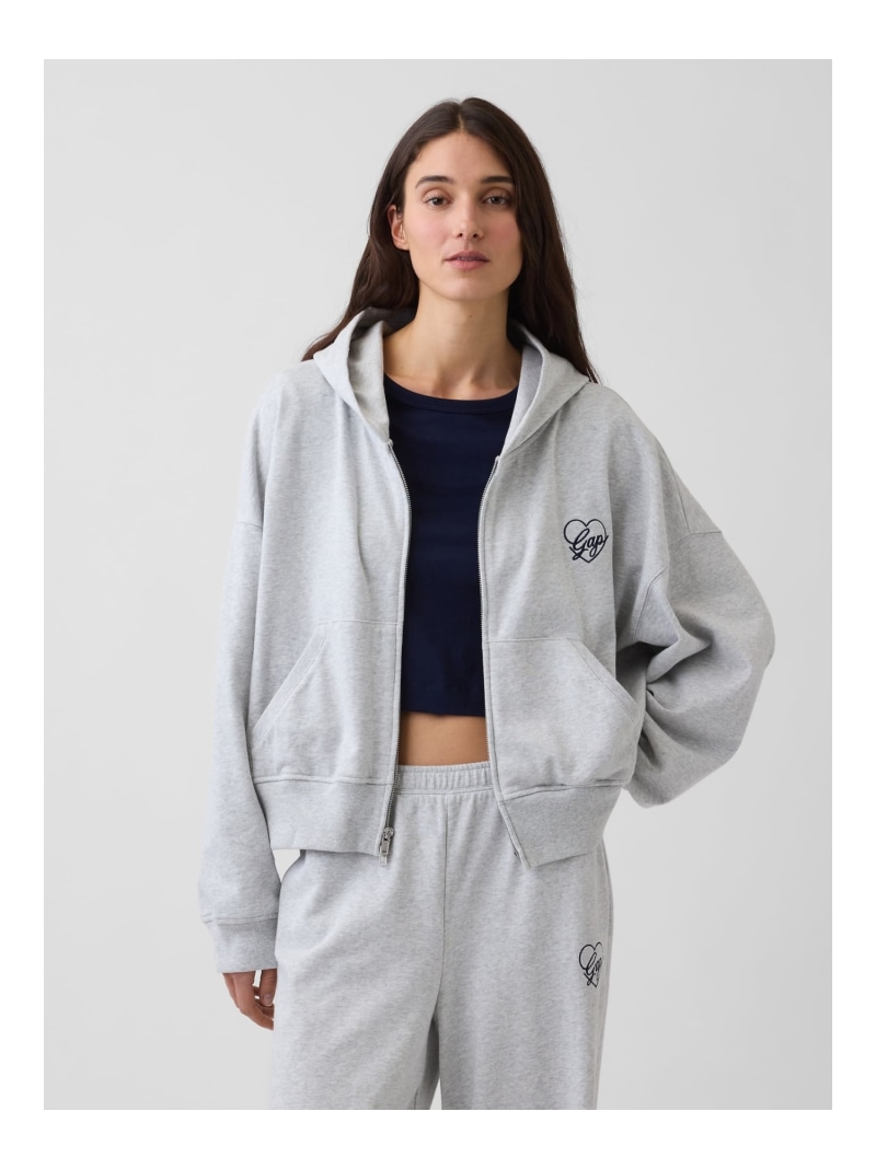 (W)フレンチテリー オーバーサイズ GAPハートロゴ ジップアップパーカー GAP ギャップ トップス パーカー・フーディー グレー ホワイト ネイビー【送料無料】[ Fashion]