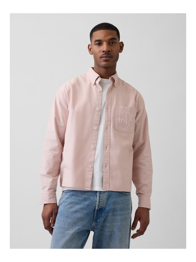 (U)リラックスフィット クロップド ストレートヘム GAPロゴ オックスフォードシャツ GAP ギャップ トップス シャツ・ブラウス ブルー ホワイト ピンク【送料無料】[ Fashion]