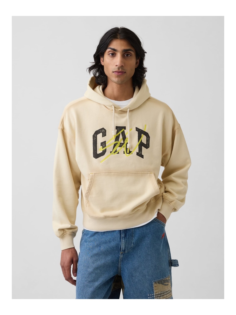 (U)Gap &times; Sean Wotherspoon ヘビーウェイト フレンチテリー オーバーサイズ クロップド GAPロゴパーカー GAP ギャップ トップス パーカー・フーディー ベージュ【送料無料】[ Fashion]｜GAP／ギャップ