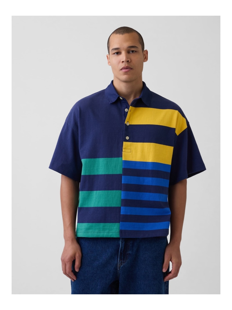 (U)Gap × Sean Wotherspoon 大層らしい大きさ 交ぜあわせる縞模様 ボクシーポロシャツ GAP すき間 トップス スポーツシャツ【貨物輸送無料】[ Fashion]