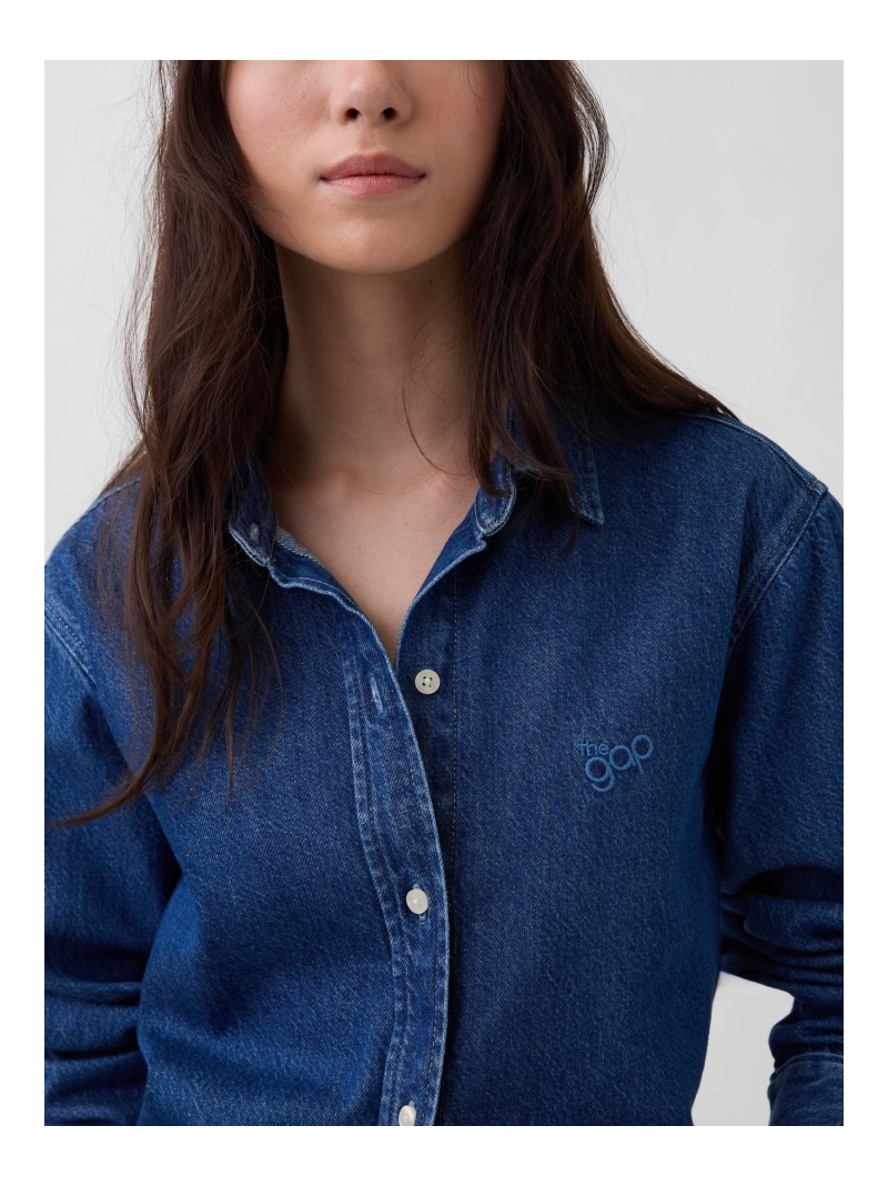 (W)ウルトラソフトデニム GAPロゴシャツ GAP ギャップ トップス シャツ・ブラウス ブルー【送料無料】[ Fashion]