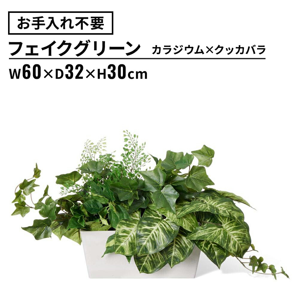 フェイクグリーン カラジウム&times;クッカバラ テーブルパーテーション 高さ30cm (観葉植物 フェイク おしゃれ インテリア パーテーショングリーン 水やり不要 卓上 リアル オフィス 会社 鉢付き 目隠し リビング 屋内)｜ガラージ店
