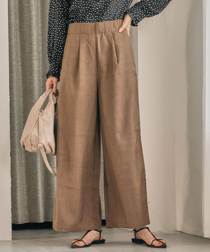 リネンライクサスペンダー付きパンツ レディース 夏 M リネン