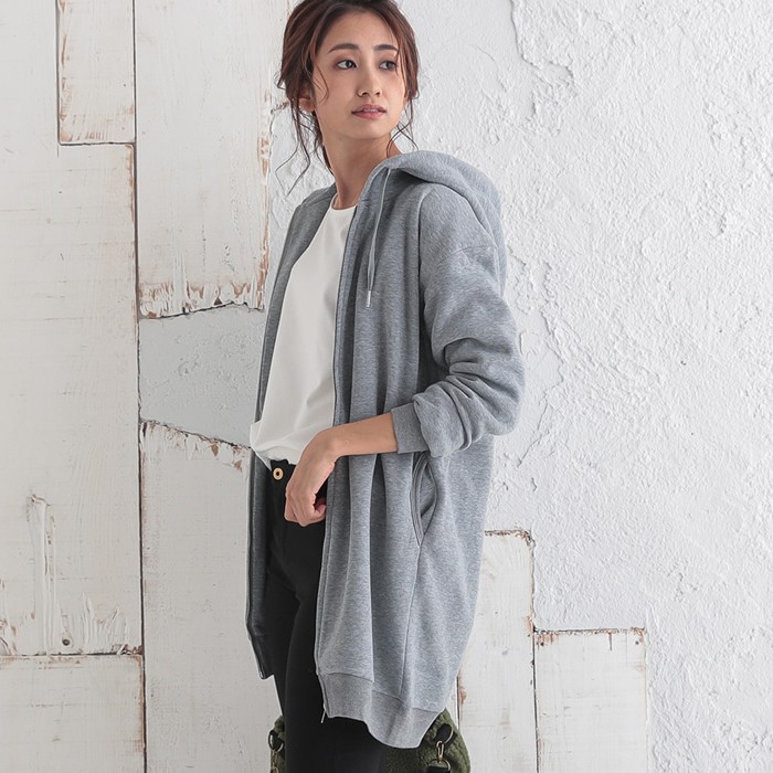 裏起毛 パーカー レディース ジップアップパーカー ロングパーカー