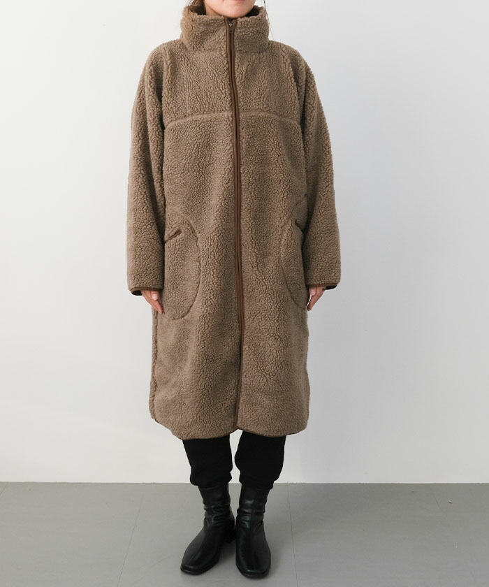 ボアロングコート ボアコート レディース スタンドカラーコート ボア