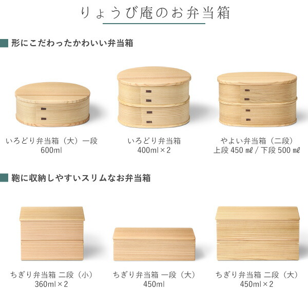 ちぎり弁当箱 二段（小） 720ml 角型 りょうび庵 大館 秋田杉 ランチ