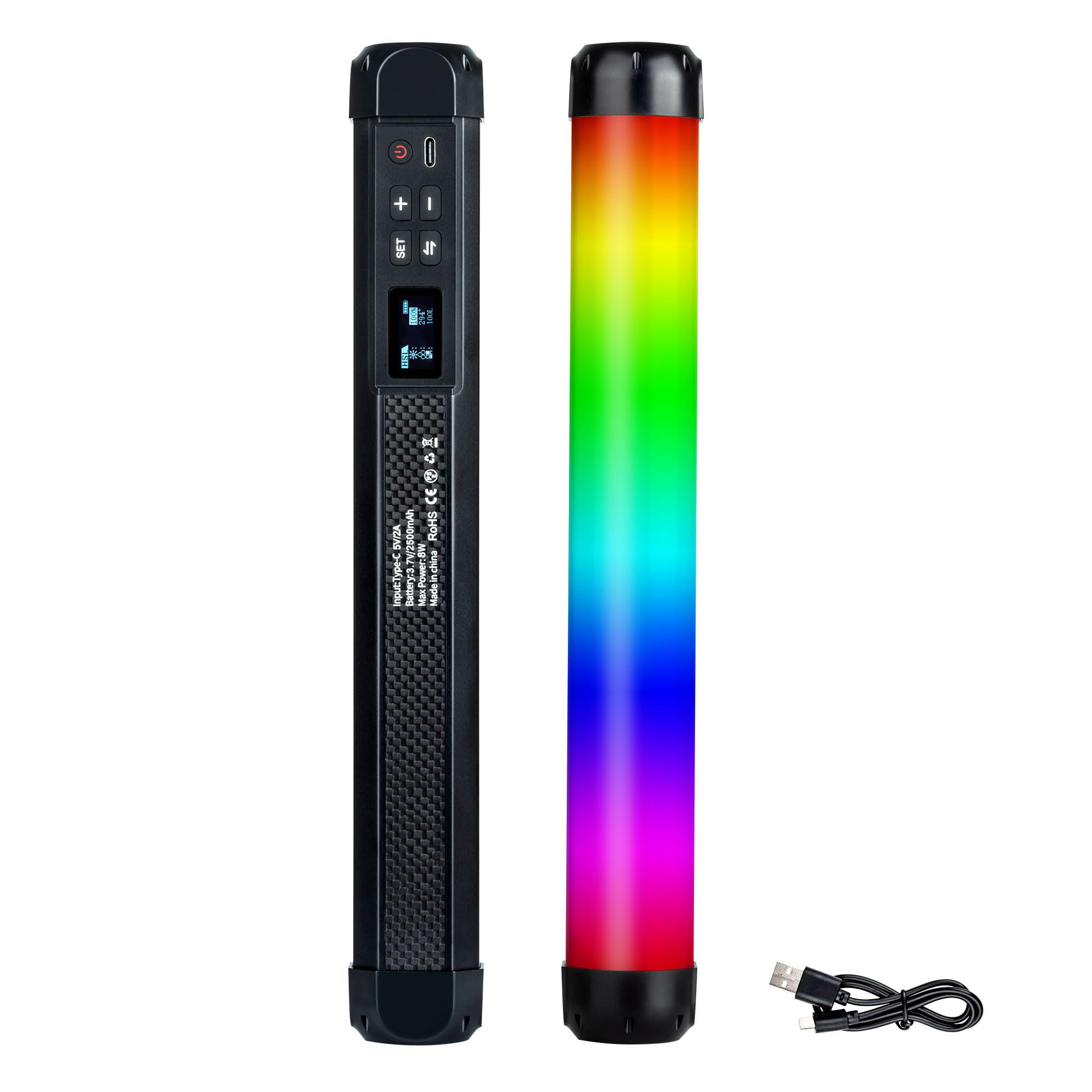 8インチ LEDリングライトセット 鏡付き カLED ビデオライト RGB 照明 撮影用 スティック ライト カメラ ライト 磁石式 ハンドヘルドライト USB充電式 2500K~8500K 2500mAh 第三弾 定常光ライト アプリ調光 RA95+ 1/4ネジ穴 日本語説明書付き